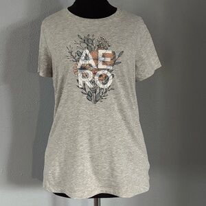 Aeropostale Y2K Grey Floral Logo T Shirt Womens Size XL